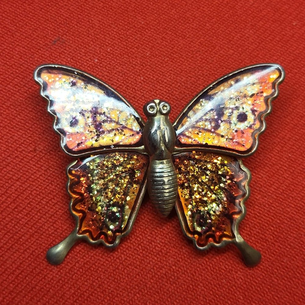 VTG Interpur Taiwan Butterfly Brooch Pin Brass Enamel